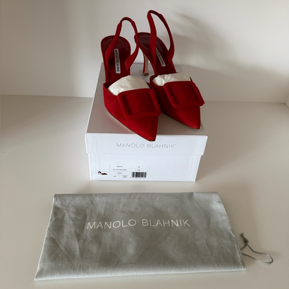 Manolo blahnik red suede mayasli slingback heel size 39